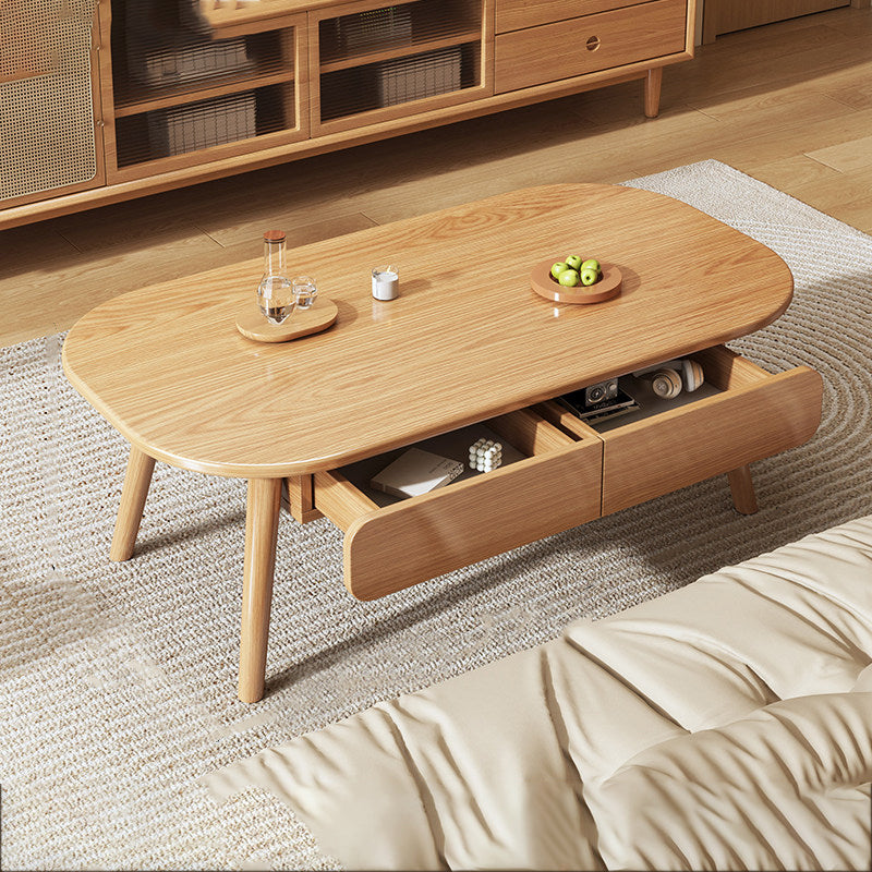 Zeitgenössischer skandinavischer rechteckiger mehrschichtiger Massivholzplatten-Sperrholz-Schubladen-Buche-Beine-Couchtisch mit 2 Schubladen für das Wohnzimmer 