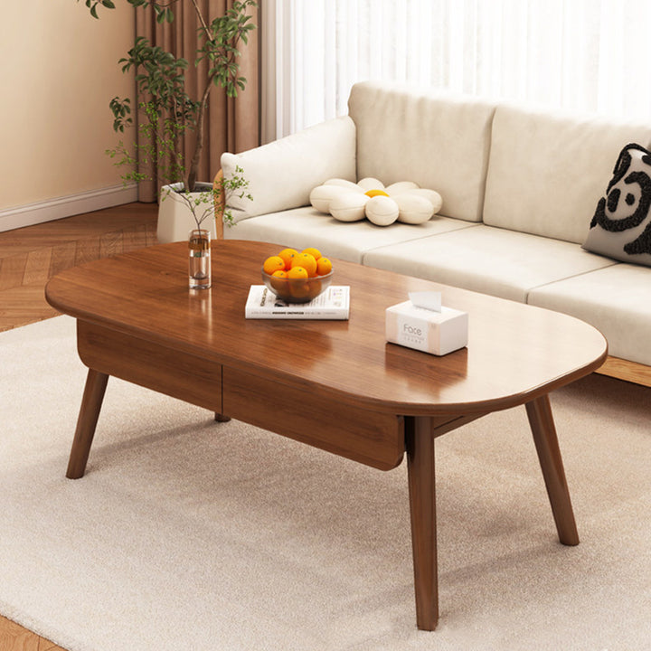 Zeitgenössischer skandinavischer rechteckiger mehrschichtiger Massivholzplatten-Sperrholz-Schubladen-Buche-Beine-Couchtisch mit 2 Schubladen für das Wohnzimmer 