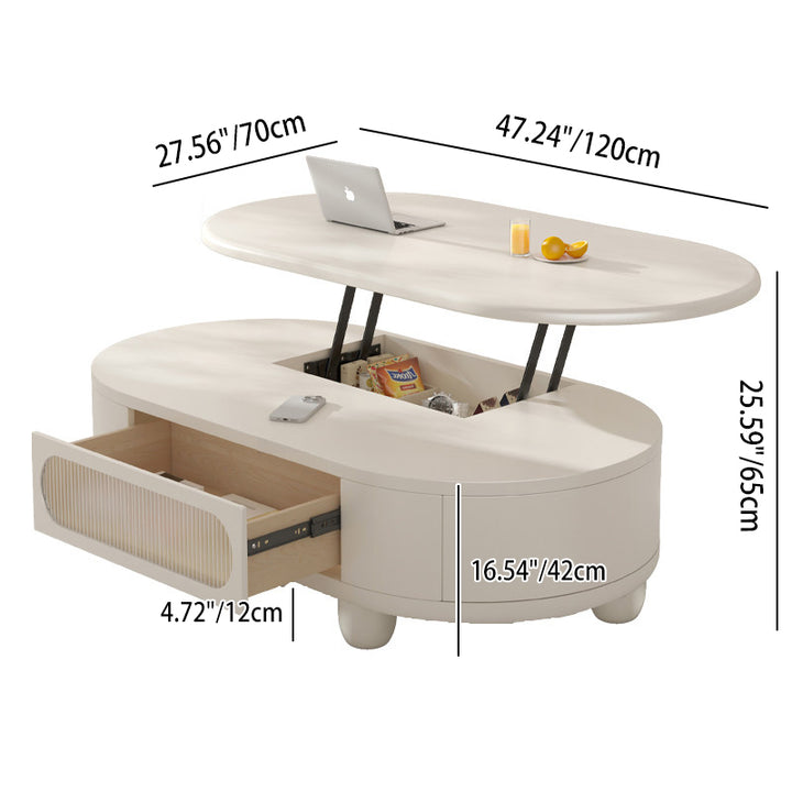 Table basse extensible contemporaine scandinave ovale à panneaux multicouches en bois massif avec tiroirs en bois massif, 3 tiroirs, pour salon 