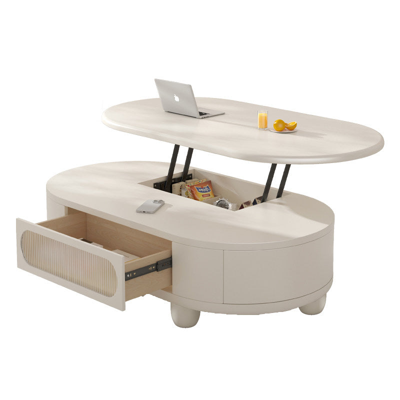 Contemporary Scandinavian Oval Multi-Layer Solid Wood Panel Solid Wood Drawers Extendable Coffee Table 3-Drawer For Living Room
