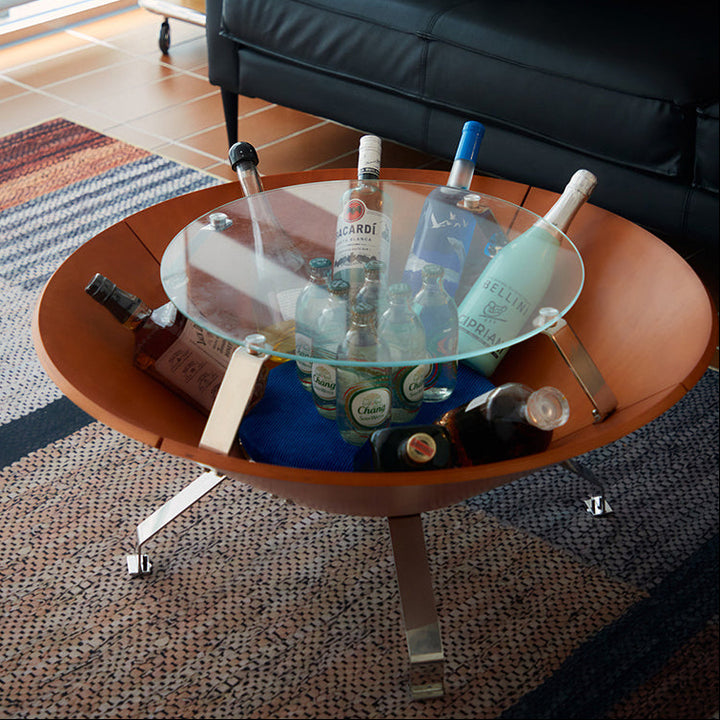 Table basse de rangement contemporaine créative ronde à plusieurs niveaux en panneau de bois massif, acier inoxydable et verre trempé pour salon 