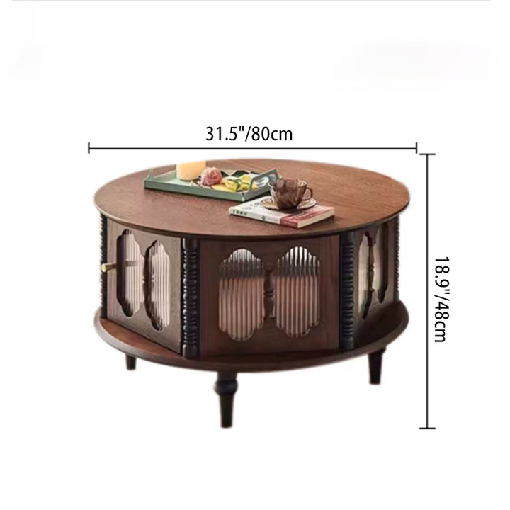 Table basse de rangement traditionnelle française ronde en bois de frêne massif, panneau en bois massif multicouche, pour salon 