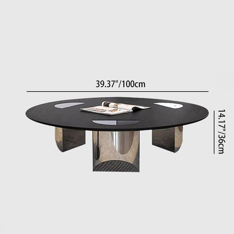 Mesa de centro moderna de lujo redonda de panel de madera maciza de varias capas de acero inoxidable para sala de estar 
