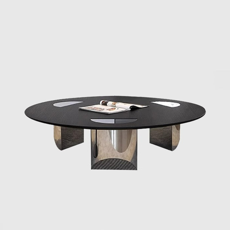 Mesa de centro moderna de lujo redonda de panel de madera maciza de varias capas de acero inoxidable para sala de estar 