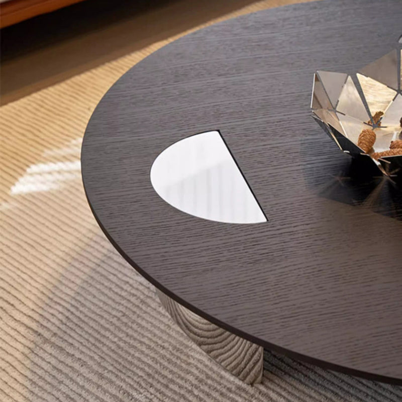 Mesa de centro moderna de lujo redonda de panel de madera maciza de varias capas de acero inoxidable para sala de estar 