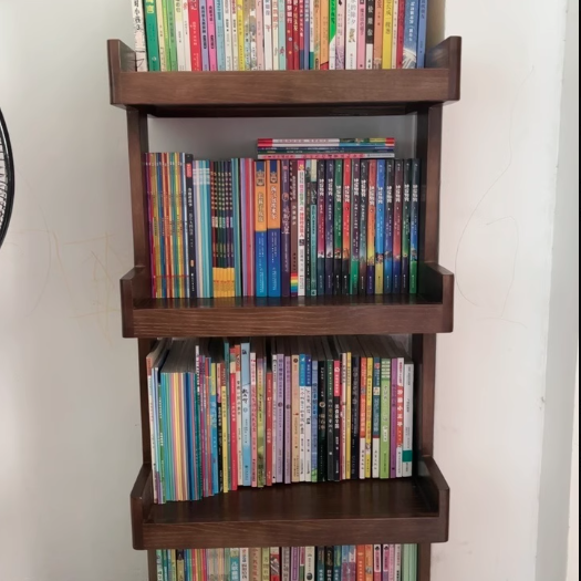 Traditional Vintage Rectangular Rubberwood Solid Wood Movable Bookshelf 2/3/4-Tier For Living Room