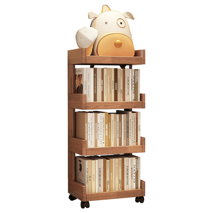 Traditional Vintage Rectangular Rubberwood Solid Wood Movable Bookshelf 2/3/4-Tier For Living Room