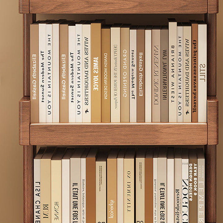 Traditional Vintage Rectangular Rubberwood Solid Wood Movable Bookshelf 2/3/4-Tier For Living Room