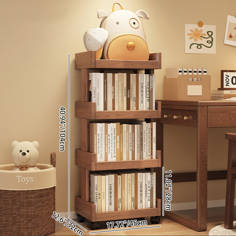 Traditional Vintage Rectangular Rubberwood Solid Wood Movable Bookshelf 2/3/4-Tier For Living Room