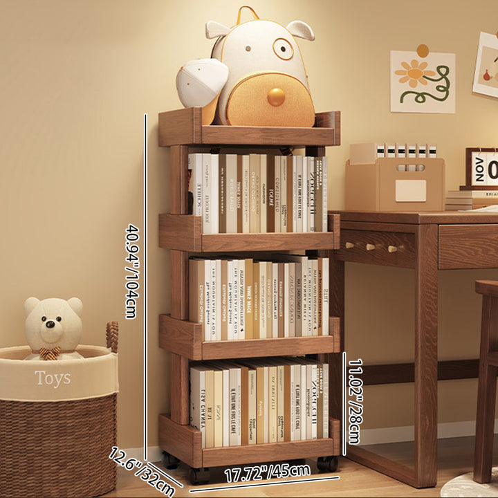 Traditional Vintage Rectangular Rubberwood Solid Wood Movable Bookshelf 2/3/4-Tier For Living Room