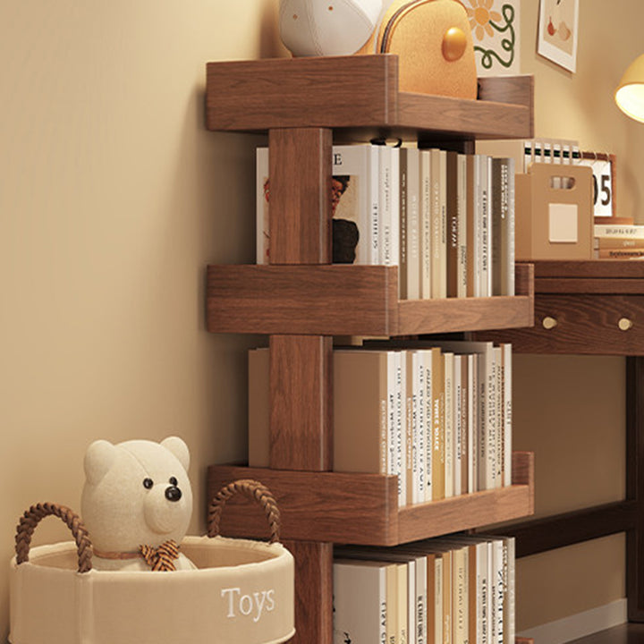Traditional Vintage Rectangular Rubberwood Solid Wood Movable Bookshelf 2/3/4-Tier For Living Room