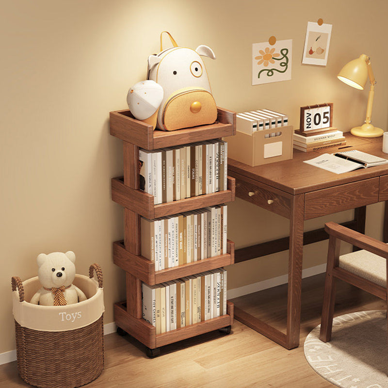 Traditional Vintage Rectangular Rubberwood Solid Wood Movable Bookshelf 2/3/4-Tier For Living Room