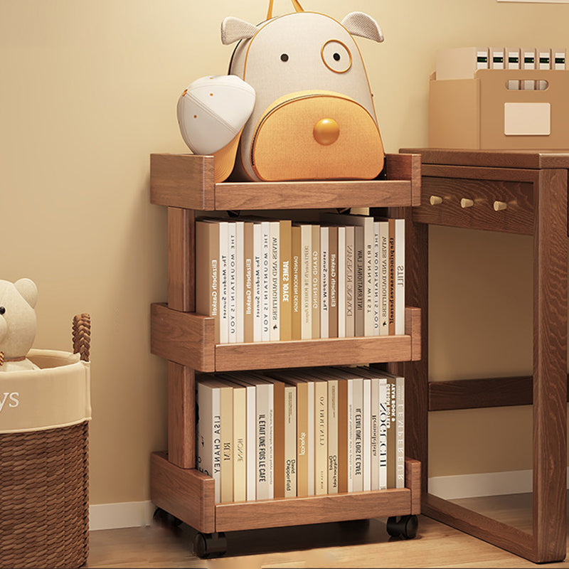 Traditional Vintage Rectangular Rubberwood Solid Wood Movable Bookshelf 2/3/4-Tier For Living Room