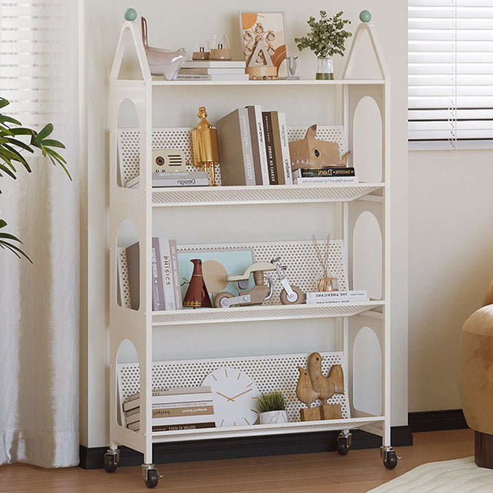 Contemporary Scandinavian Rectangular Carbon Steel Movable Storage Bookshelf 4-Tier For Living Room