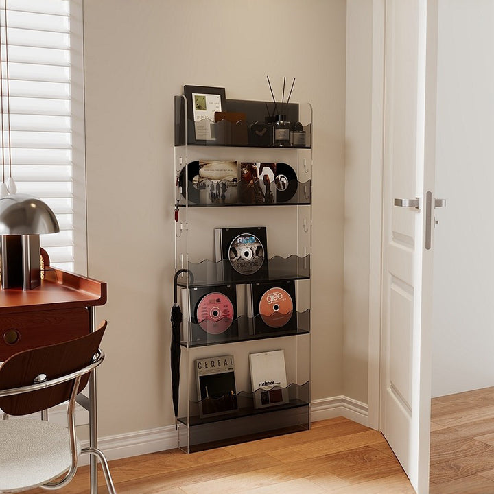 Étagère de rangement rectangulaire contemporaine scandinave en acrylique ultra-fine à 5 niveaux pour salon 