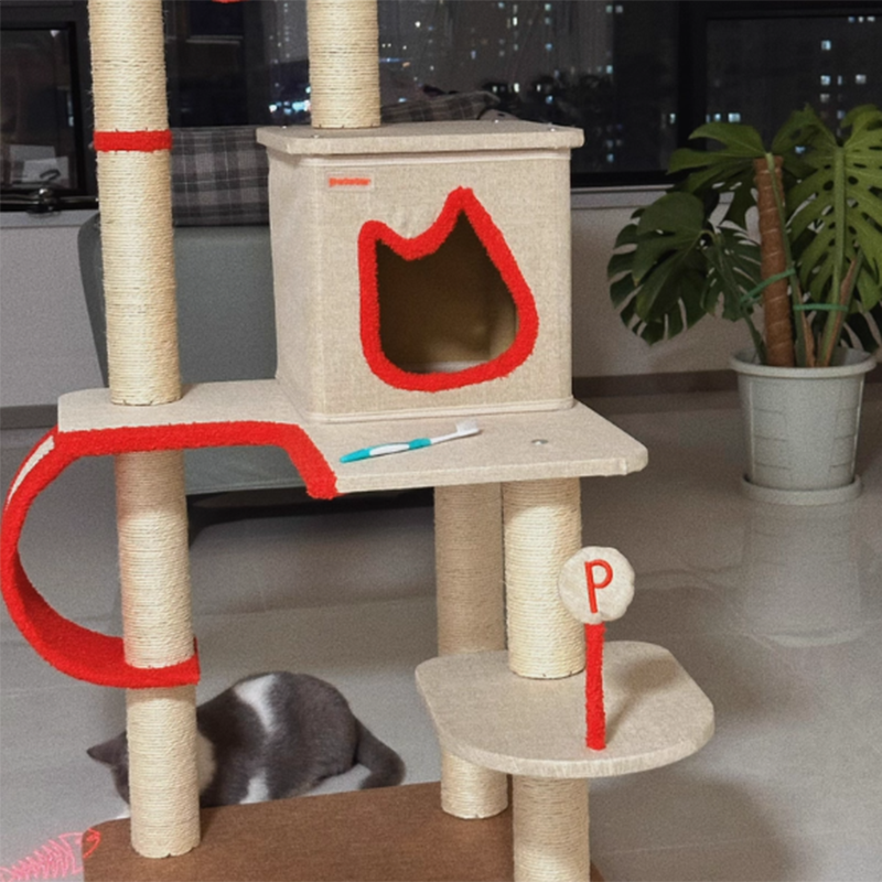 Contemporary Creative Square Particleboard Velvet Fabric Sisal Multi-Functional Cat Tree For Living Room