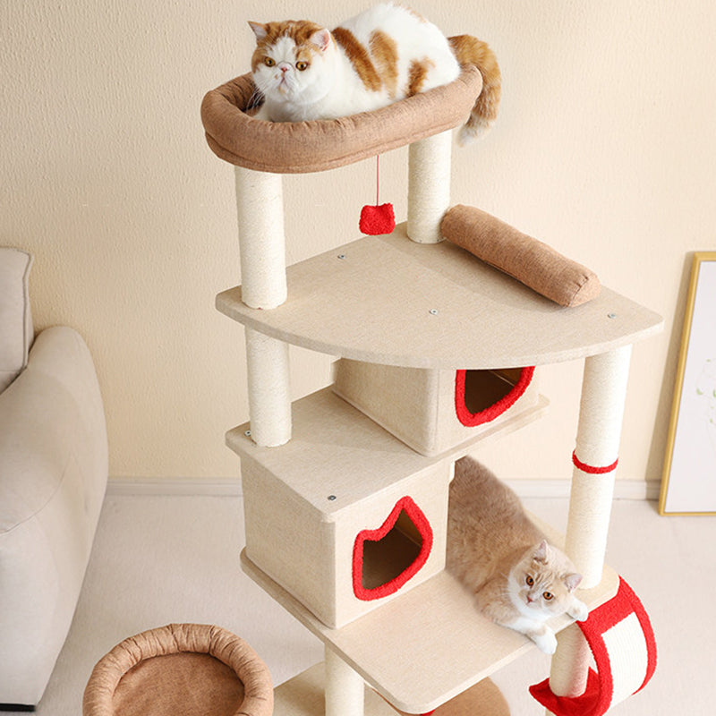 Contemporary Creative Square Particleboard Velvet Fabric Sisal Multi-Functional Cat Tree For Living Room