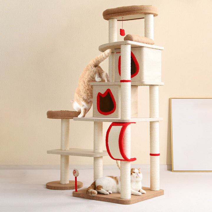 Contemporary Creative Square Particleboard Velvet Fabric Sisal Multi-Functional Cat Tree For Living Room