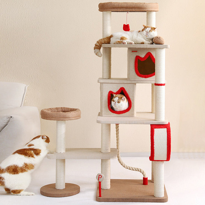 Contemporary Creative Square Particleboard Velvet Fabric Sisal Multi-Functional Cat Tree For Living Room