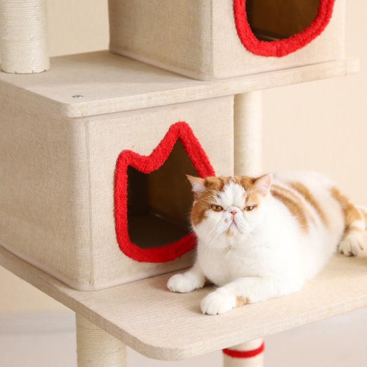 Contemporary Creative Square Particleboard Velvet Fabric Sisal Multi-Functional Cat Tree For Living Room