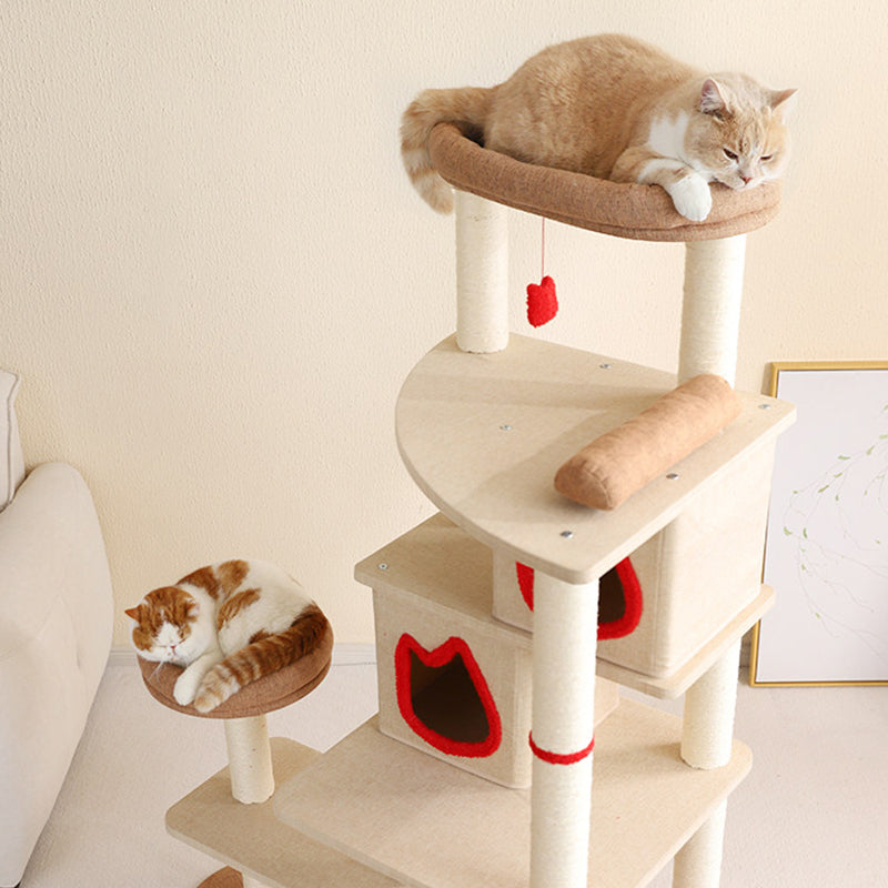 Contemporary Creative Square Particleboard Velvet Fabric Sisal Multi-Functional Cat Tree For Living Room