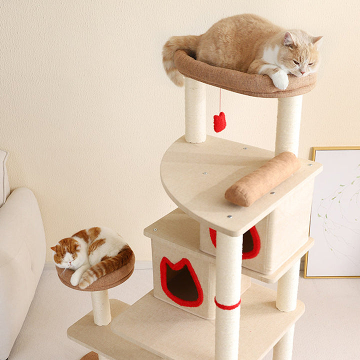 Contemporary Creative Square Particleboard Velvet Fabric Sisal Multi-Functional Cat Tree For Living Room