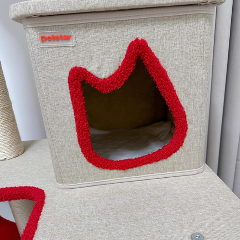 Contemporary Creative Square Particleboard Velvet Fabric Sisal Multi-Functional Cat Tree For Living Room