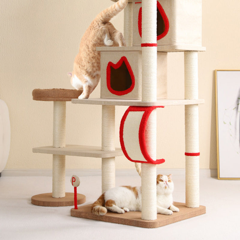 Contemporary Creative Square Particleboard Velvet Fabric Sisal Multi-Functional Cat Tree For Living Room