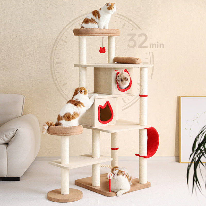 Contemporary Creative Square Particleboard Velvet Fabric Sisal Multi-Functional Cat Tree For Living Room