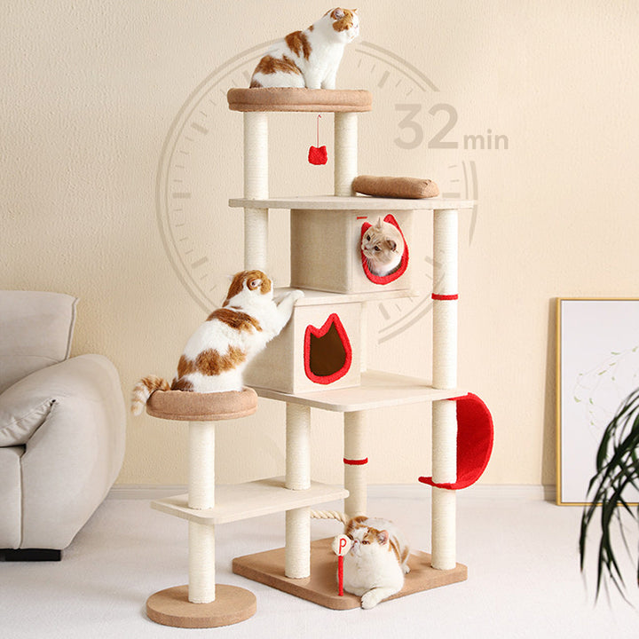 Contemporary Creative Square Particleboard Velvet Fabric Sisal Multi-Functional Cat Tree For Living Room