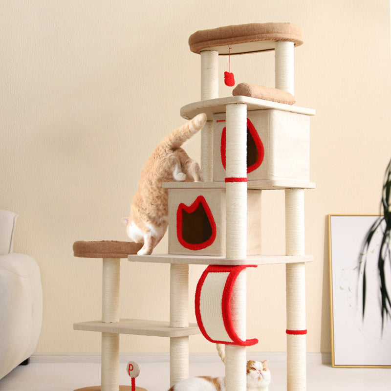 Contemporary Creative Square Particleboard Velvet Fabric Sisal Multi-Functional Cat Tree For Living Room