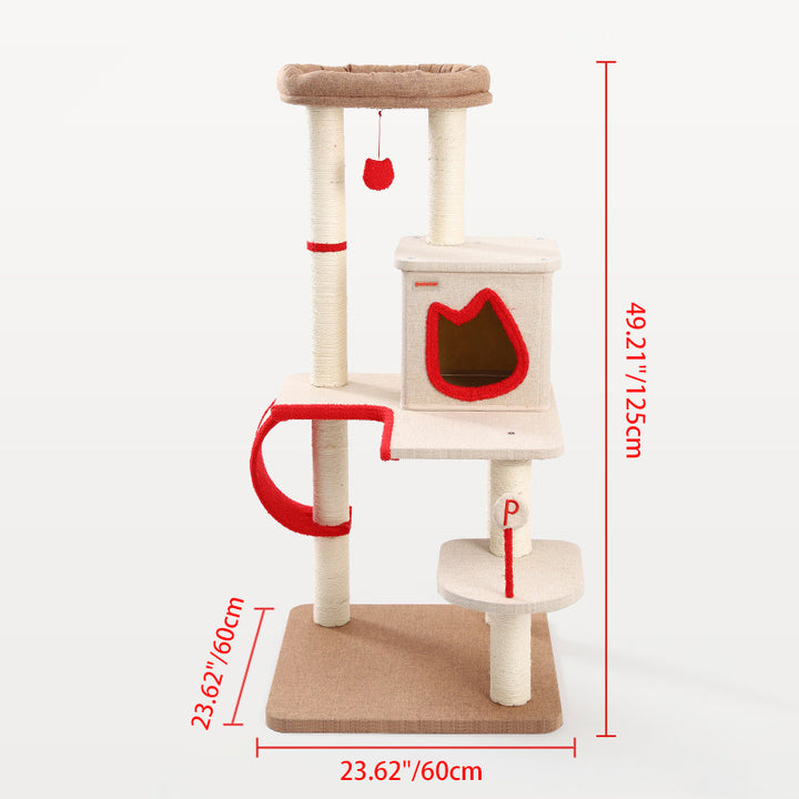 Contemporary Creative Square Particleboard Velvet Fabric Sisal Multi-Functional Cat Tree For Living Room