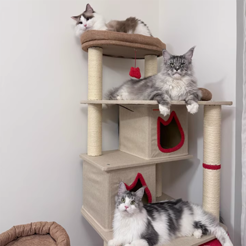 Contemporary Creative Square Particleboard Velvet Fabric Sisal Multi-Functional Cat Tree For Living Room