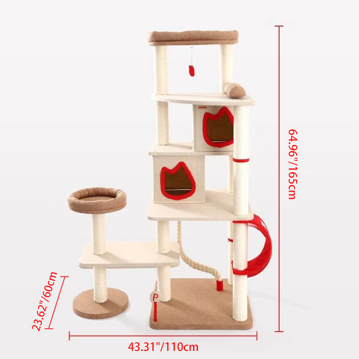 Contemporary Creative Square Particleboard Velvet Fabric Sisal Multi-Functional Cat Tree For Living Room