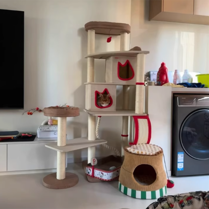 Contemporary Creative Square Particleboard Velvet Fabric Sisal Multi-Functional Cat Tree For Living Room