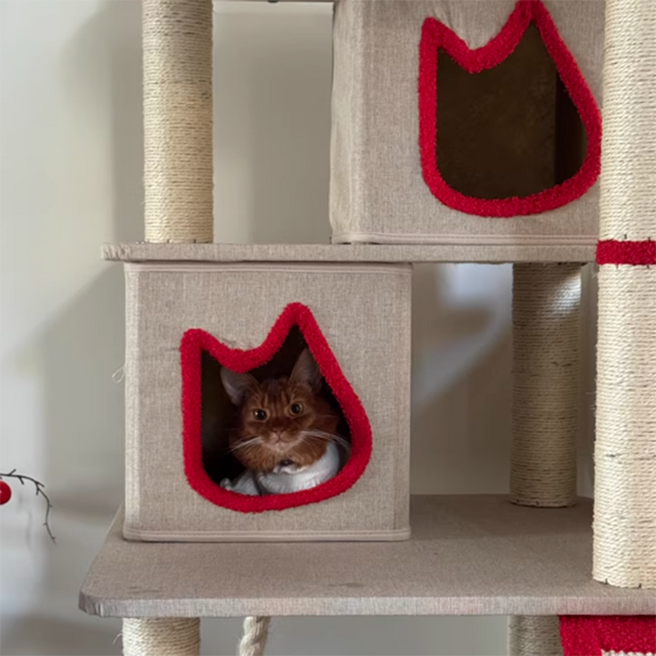 Contemporary Creative Square Particleboard Velvet Fabric Sisal Multi-Functional Cat Tree For Living Room