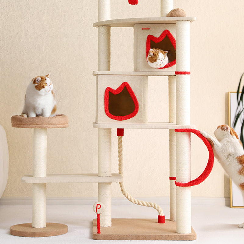 Contemporary Creative Square Particleboard Velvet Fabric Sisal Multi-Functional Cat Tree For Living Room