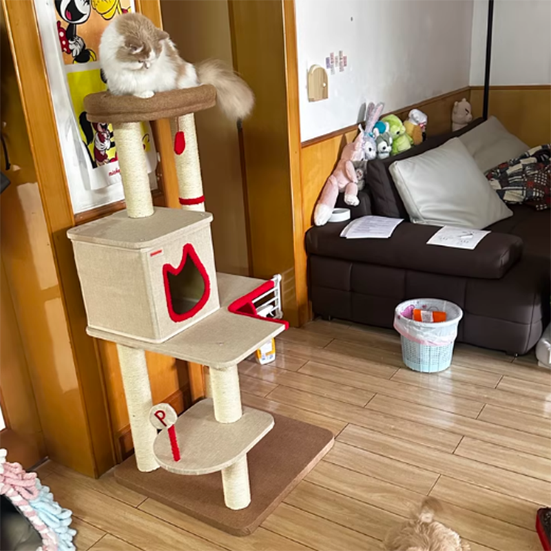 Contemporary Creative Square Particleboard Velvet Fabric Sisal Multi-Functional Cat Tree For Living Room