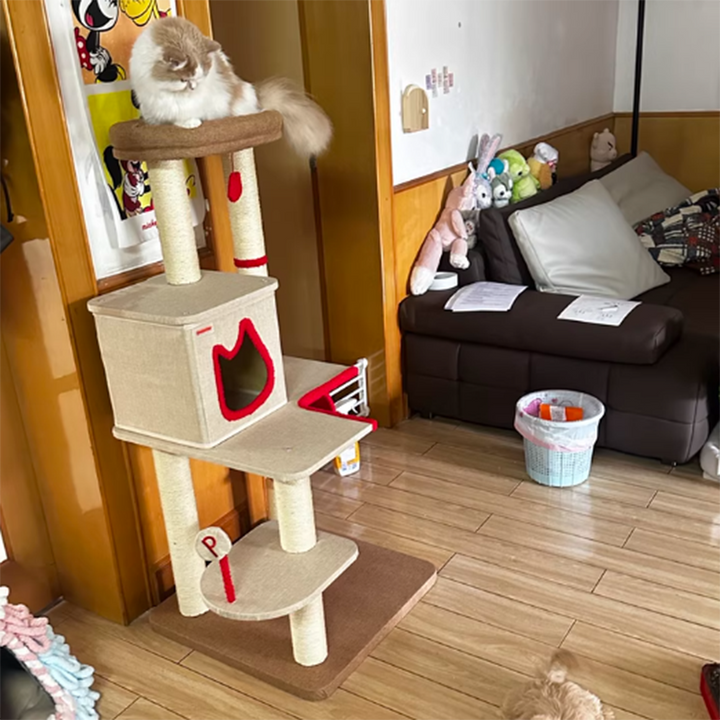 Contemporary Creative Square Particleboard Velvet Fabric Sisal Multi-Functional Cat Tree For Living Room