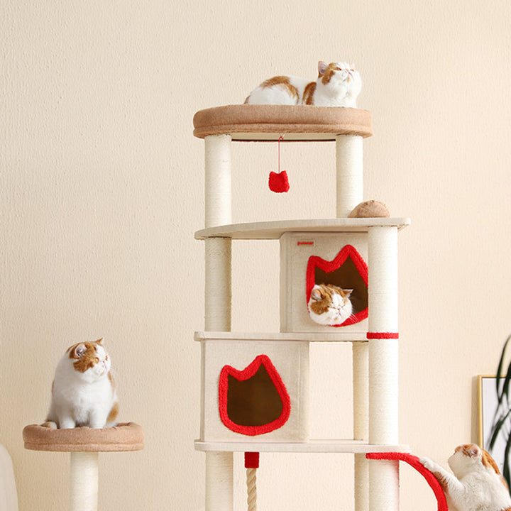 Contemporary Creative Square Particleboard Velvet Fabric Sisal Multi-Functional Cat Tree For Living Room