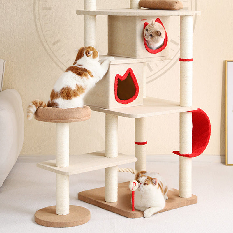 Contemporary Creative Square Particleboard Velvet Fabric Sisal Multi-Functional Cat Tree For Living Room