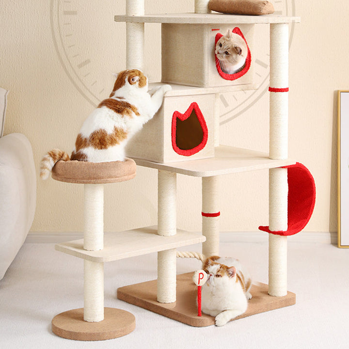 Contemporary Creative Square Particleboard Velvet Fabric Sisal Multi-Functional Cat Tree For Living Room