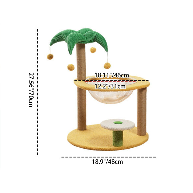 Árbol para gatos contemporáneo de fibra de densidad media redonda creativa de tela de terciopelo y sisal de árbol de coco para sala de estar 