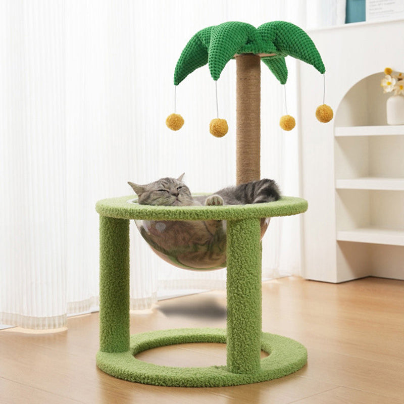 Árbol para gatos contemporáneo de fibra de densidad media redonda creativa de tela de terciopelo y sisal de árbol de coco para sala de estar 