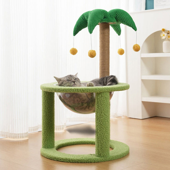 Árbol para gatos contemporáneo de fibra de densidad media redonda creativa de tela de terciopelo y sisal de árbol de coco para sala de estar 
