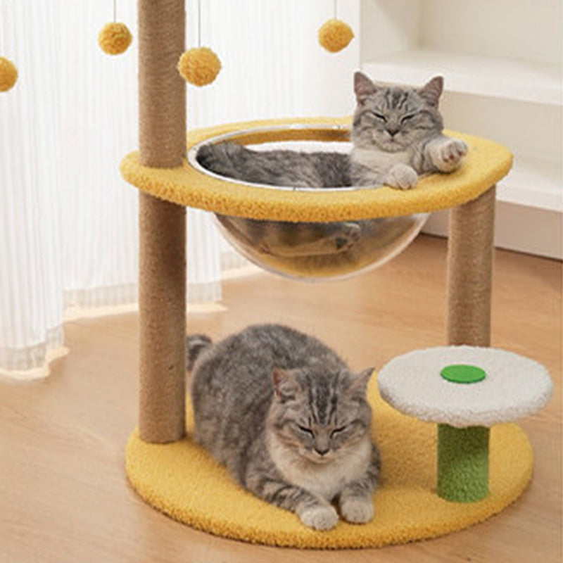 Árbol para gatos contemporáneo de fibra de densidad media redonda creativa de tela de terciopelo y sisal de árbol de coco para sala de estar 