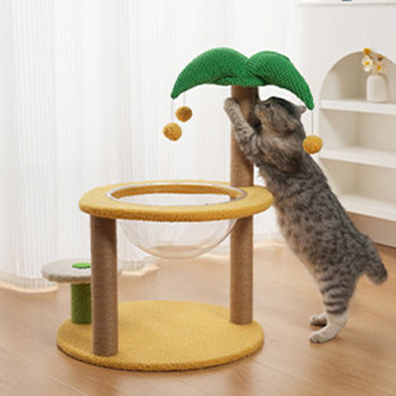 Árbol para gatos contemporáneo de fibra de densidad media redonda creativa de tela de terciopelo y sisal de árbol de coco para sala de estar 