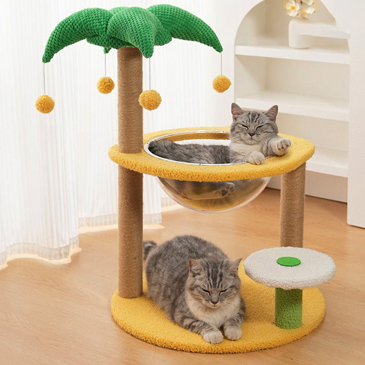 Árbol para gatos contemporáneo de fibra de densidad media redonda creativa de tela de terciopelo y sisal de árbol de coco para sala de estar 
