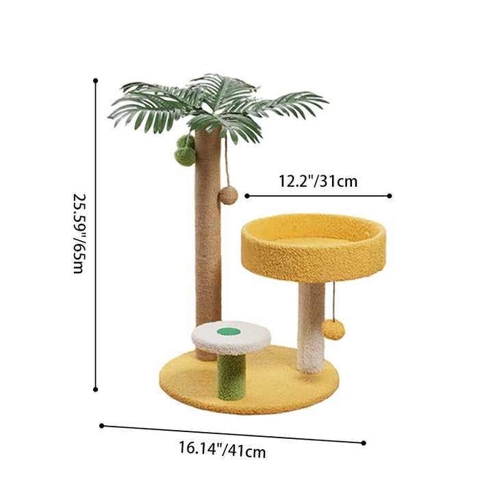 Árbol para gatos contemporáneo de fibra de densidad media redonda creativa de tela de terciopelo y sisal de árbol de coco para sala de estar 