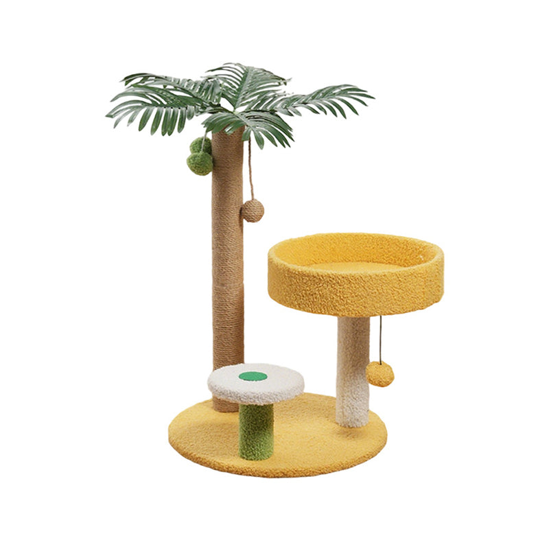 Árbol para gatos contemporáneo de fibra de densidad media redonda creativa de tela de terciopelo y sisal de árbol de coco para sala de estar 